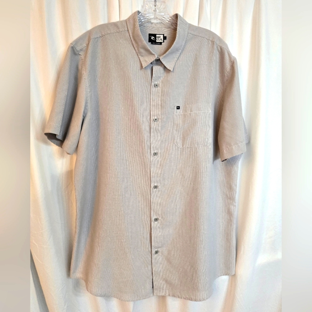 Rip Curl Gray Casual Button Down Houndstooth Short Sleeve Summer Shirt Size L